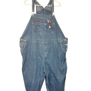 Vtg 90s Plus Size 24‎ Disney Mickey Unlimited Embroidered Denim Overalls Jeans